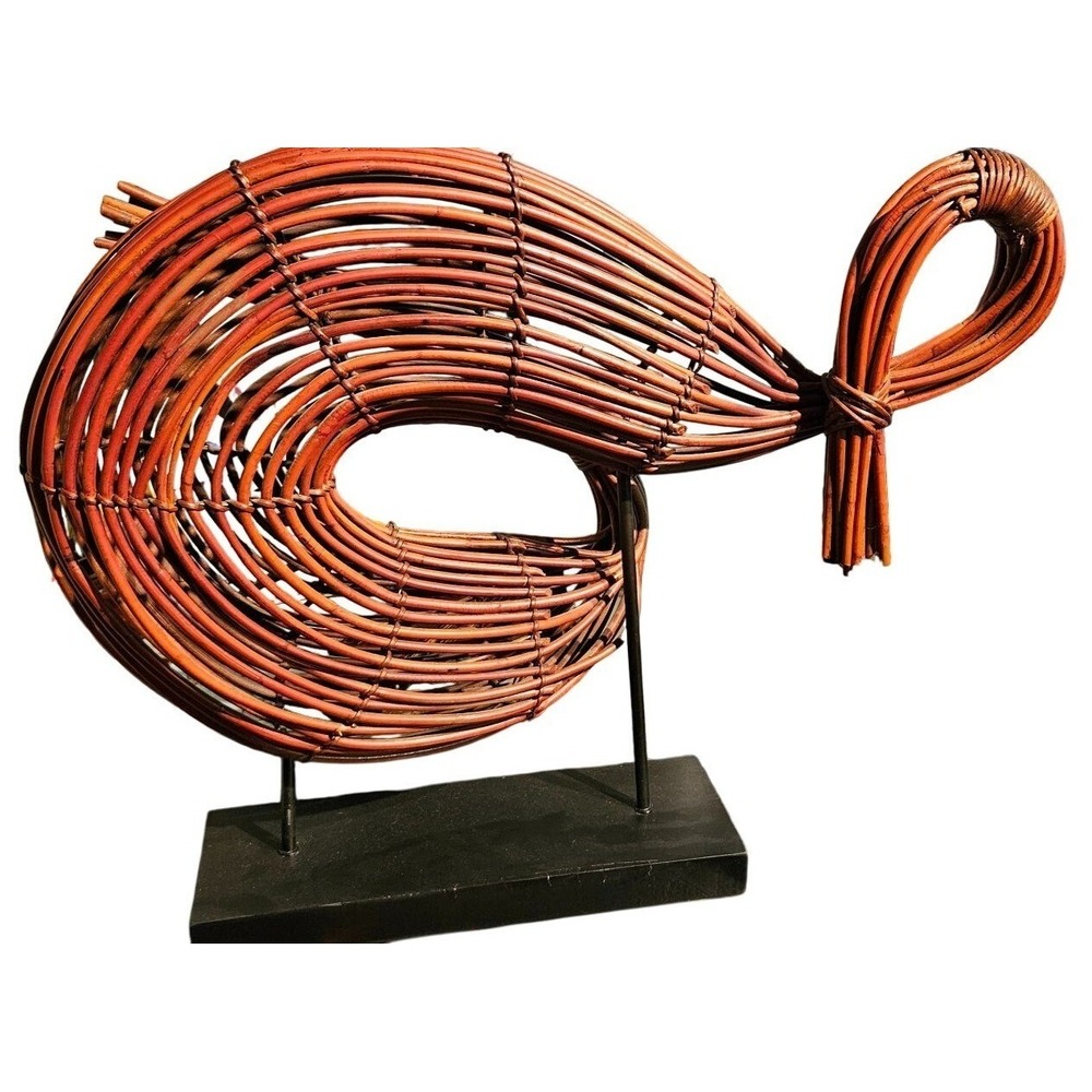 Abstract Wicker Sculpture With Wooden Base 24x20" Modern Artistic Home Decor